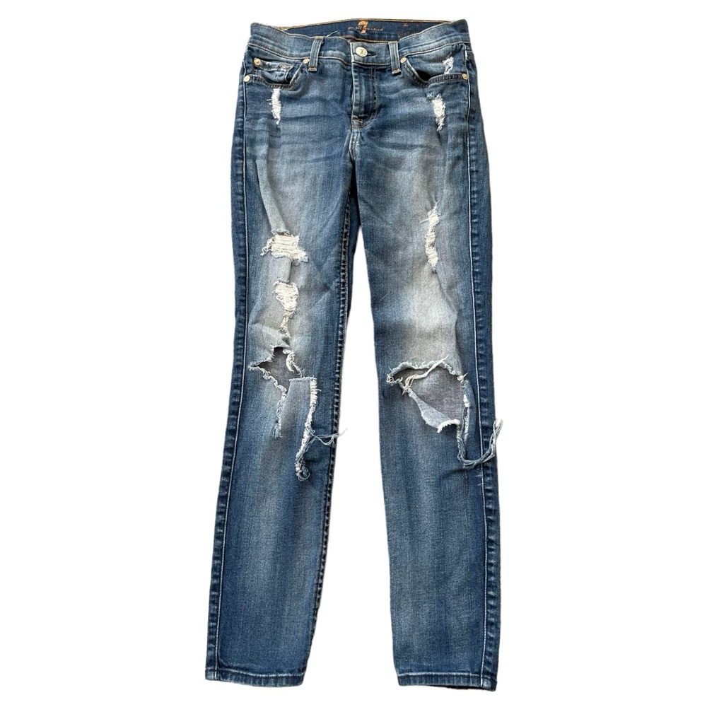 7 for all Mankind the Ankle Skinny Distressed Jeans.  Size 25